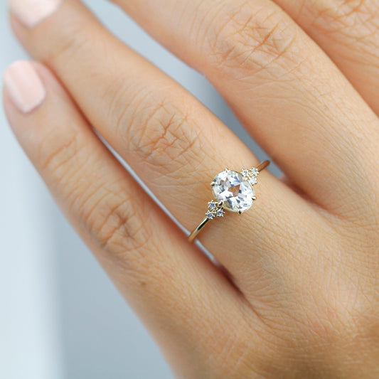 White topaz and diamond engagement ring simple - NOOI JEWELRY