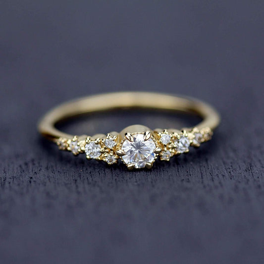 cluster engagement ring round diamonds | Simple engagement ring - NOOI JEWELRY