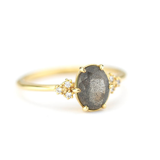 oval engagement ring labradorite with side stones unique