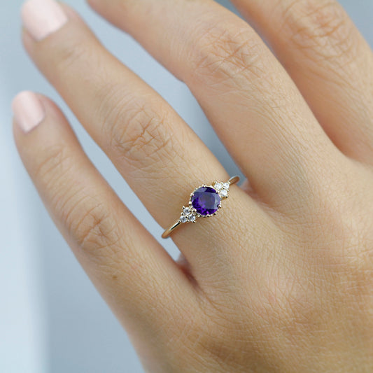 diamond and amethyst engagement ring, cluster ring purple amethyst 18k gold - NOOI JEWELRY