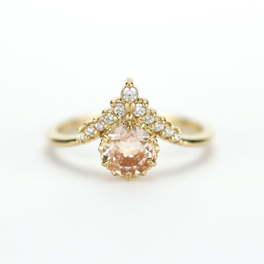 v ring morganite and diamond engagement ring - NOOI JEWELRY