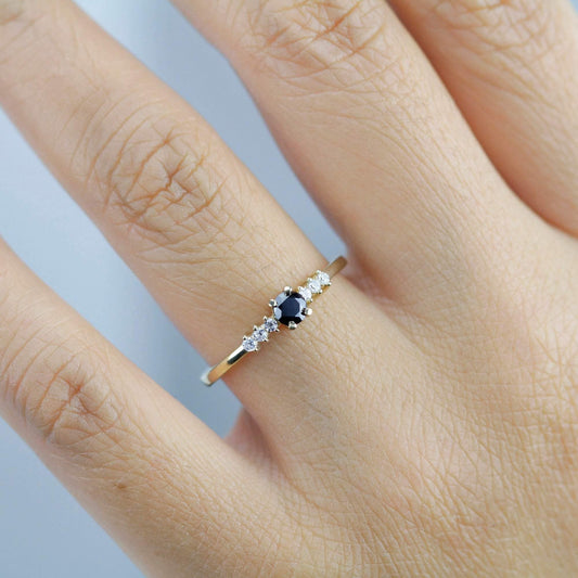 delicate diamond ring, engagement ring, black diamond engagement ring, anniversary ring, minimalist ring, simple ring, modern ring - NOOI JEWELRY