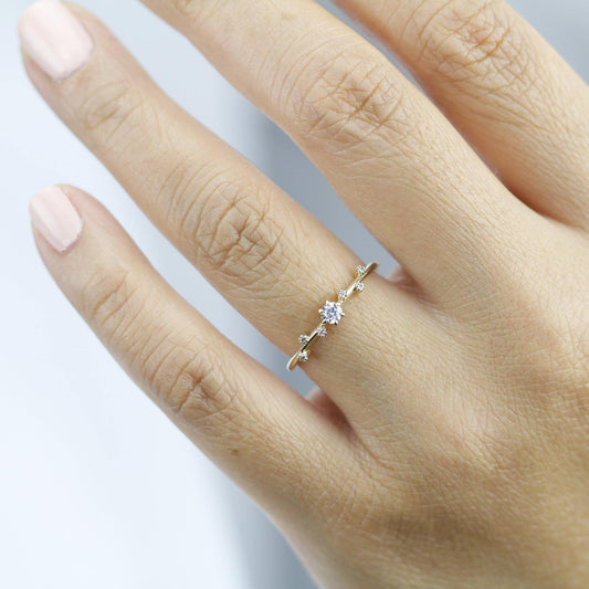 Simple diamond ring, delicate engagement ring | R250WD - NOOI JEWELRY