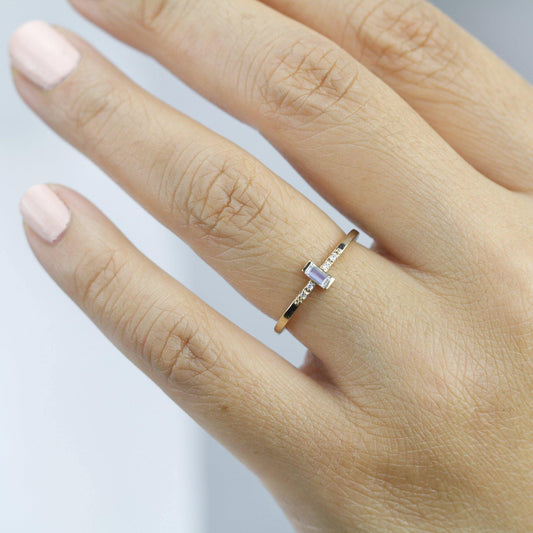 Baguette Ring, simple engagement ring, moonstone engagement ring, Staking Ring, Engagement Ring, diamond ring, cluster ring, minimalist ring - NOOI JEWELRY