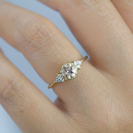 Morganite and diamond engagement ring, simple engagement ring 18k gold and diamond - NOOI JEWELRY