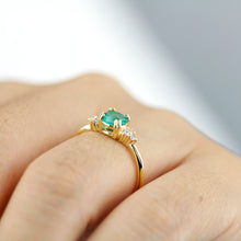 Load image into Gallery viewer, emerald and diamonds engagement ring, rare emerald ring, May Birthstone, delicate ring, minimalist engagement ring, engagement ring - NOOI JEWELRY