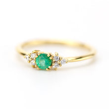 Load image into Gallery viewer, emerald engagement ring, unique engagement ring, white diamond ring, simple engagement ring, delicate engagement ring, engagement ring - NOOI JEWELRY