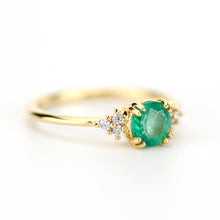 Load image into Gallery viewer, emerald and diamonds engagement ring, rare emerald ring, May Birthstone, delicate ring, minimalist engagement ring, engagement ring - NOOI JEWELRY