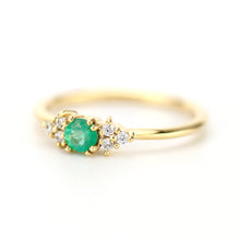 Load image into Gallery viewer, emerald engagement ring, unique engagement ring, white diamond ring, simple engagement ring, delicate engagement ring, engagement ring - NOOI JEWELRY