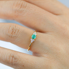 Load image into Gallery viewer, emerald engagement ring, unique engagement ring, white diamond ring, simple engagement ring, delicate engagement ring, engagement ring - NOOI JEWELRY