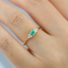 Load image into Gallery viewer, emerald engagement ring, unique engagement ring, white diamond ring, simple engagement ring, delicate engagement ring, engagement ring - NOOI JEWELRY
