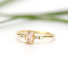 Load image into Gallery viewer, Emerald cut morganite and diamond engagement ring, simple cluster ring 18k gold - NOOI JEWELRY