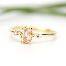 Load image into Gallery viewer, Emerald cut morganite and diamond engagement ring, simple cluster ring 18k gold - NOOI JEWELRY