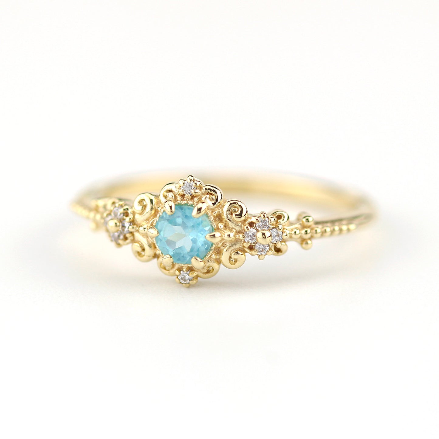 vintage style engagement rings art deco, apatite and diamond engagement ring - NOOI JEWELRY
