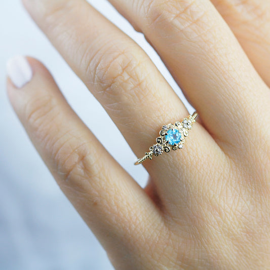 vintage style engagement rings art deco, apatite and diamond engagement ring - NOOI JEWELRY