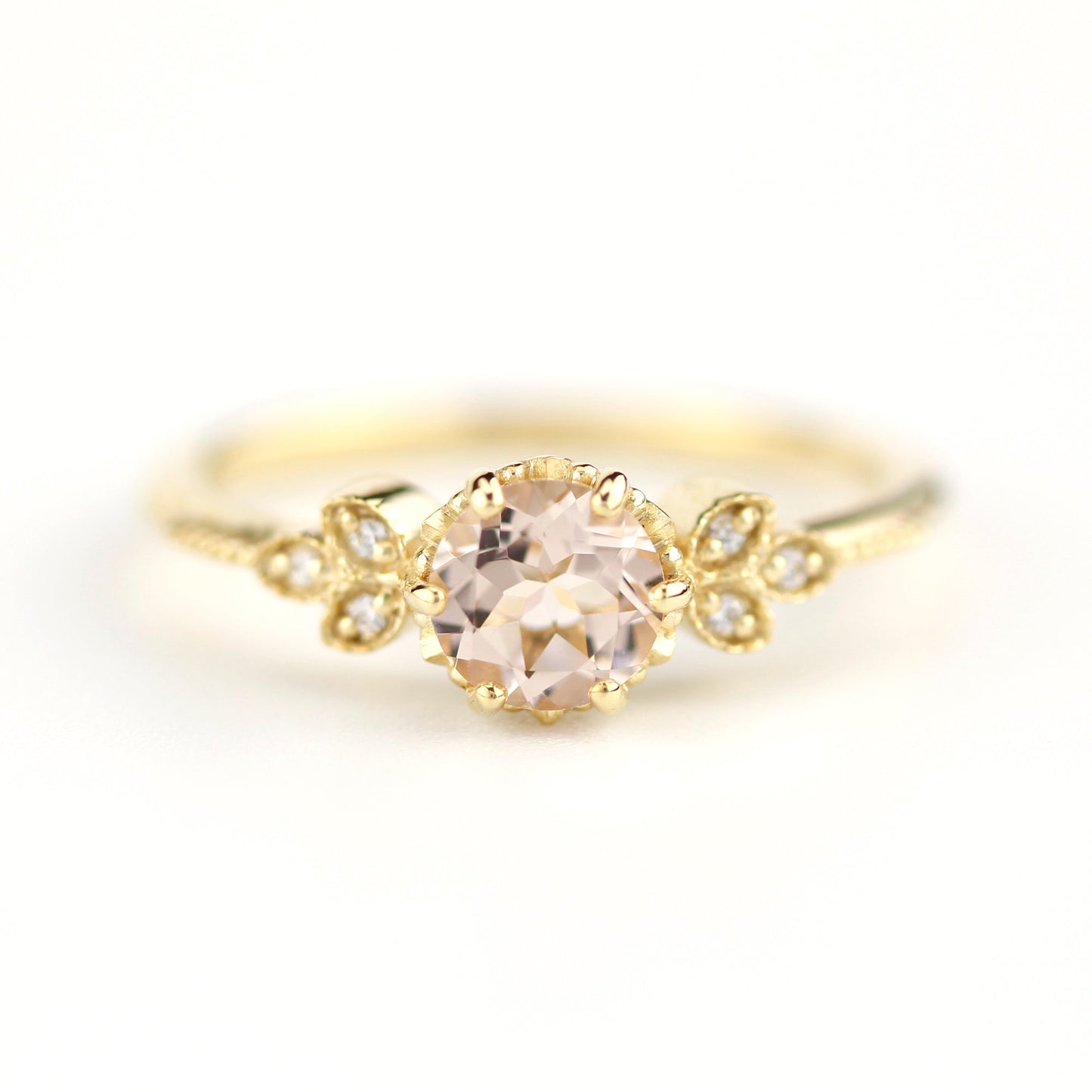 Morganite engagement ring, simple engagement ring, delicate engagement ring, unique diamond and morganite ring, morganite ring - NOOI JEWELRY
