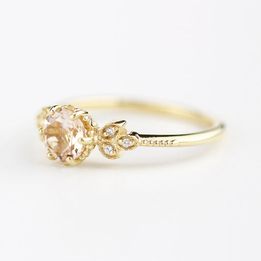 Morganite engagement ring, simple engagement ring, delicate engagement ring, unique diamond and morganite ring, morganite ring - NOOI JEWELRY