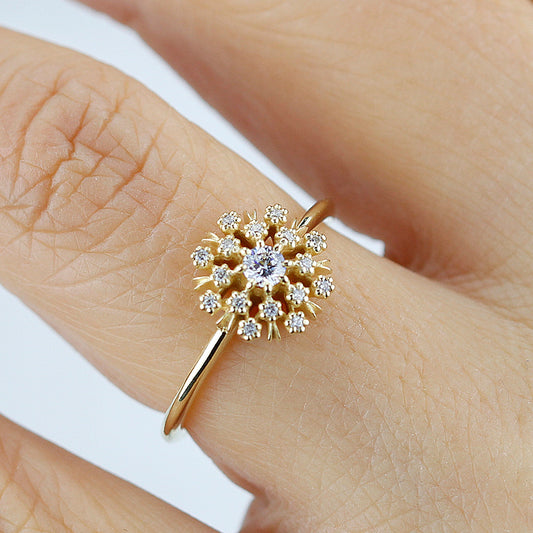 Floating diamonds engagement ring | halo engagement ring round vintage - NOOI JEWELRY