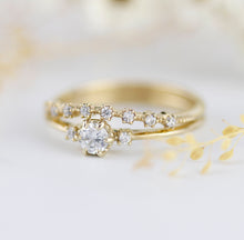 Load image into Gallery viewer, Engagement ring with wedding band set | diamond engagement ring set unique