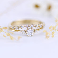 Load image into Gallery viewer, Engagement ring with wedding band set | diamond engagement ring set unique