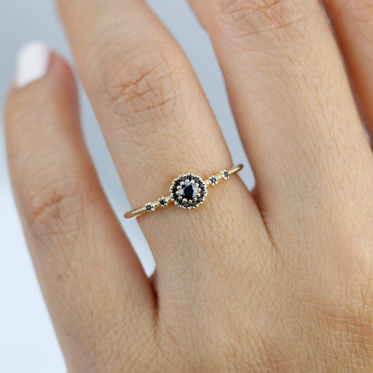 black diamond engagement ring unique simple | halo engagement ring black diamond R304FBD - NOOI JEWELRY