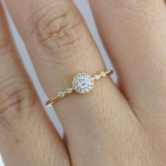 Delicate diamond ring simple | halo engagement ring white diamond | R304WD - NOOI JEWELRY