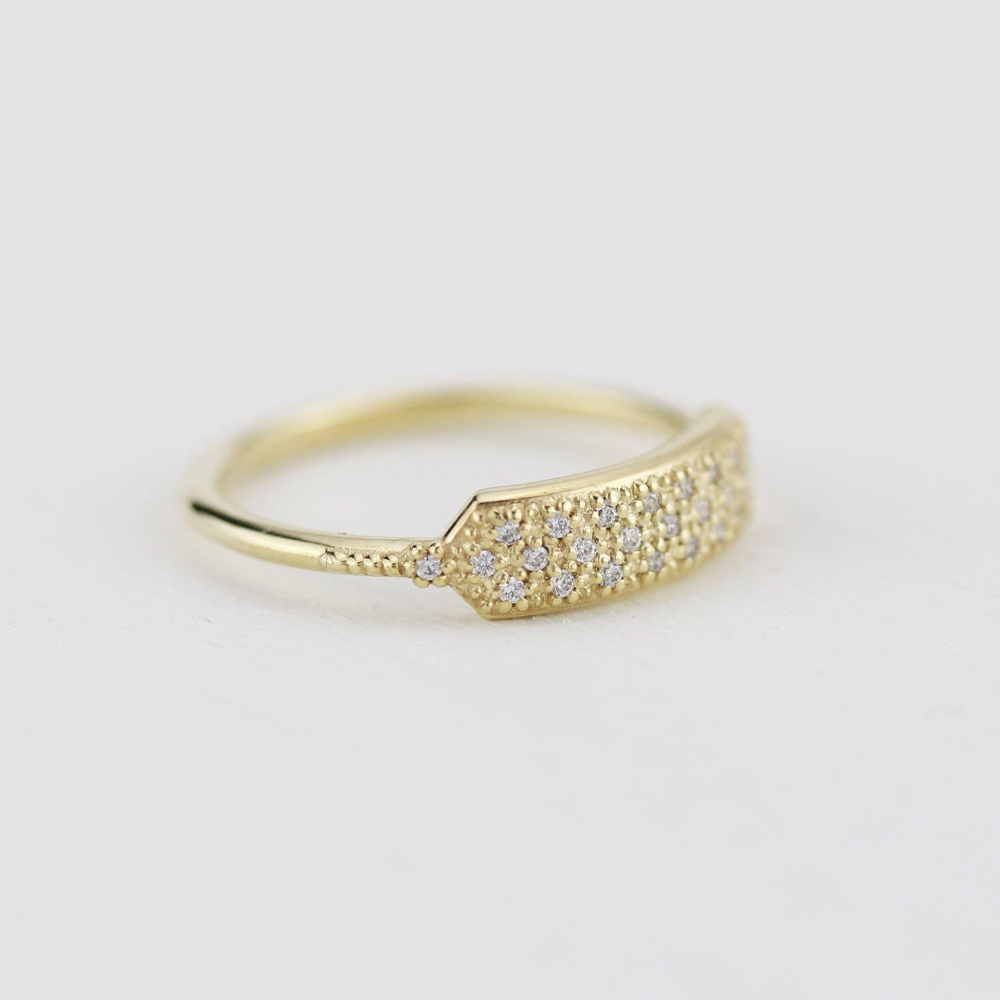 minimalist wedding band, unique diamond wedding bands, pave setting wedding band | R 306WD - NOOI JEWELRY