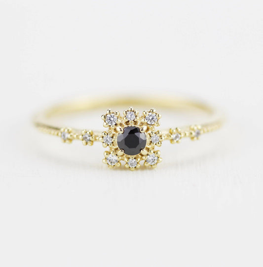 Simple engagement ring with square halo, Square ring engagement simple, Simple diamond ring | R 312BD - NOOI JEWELRY