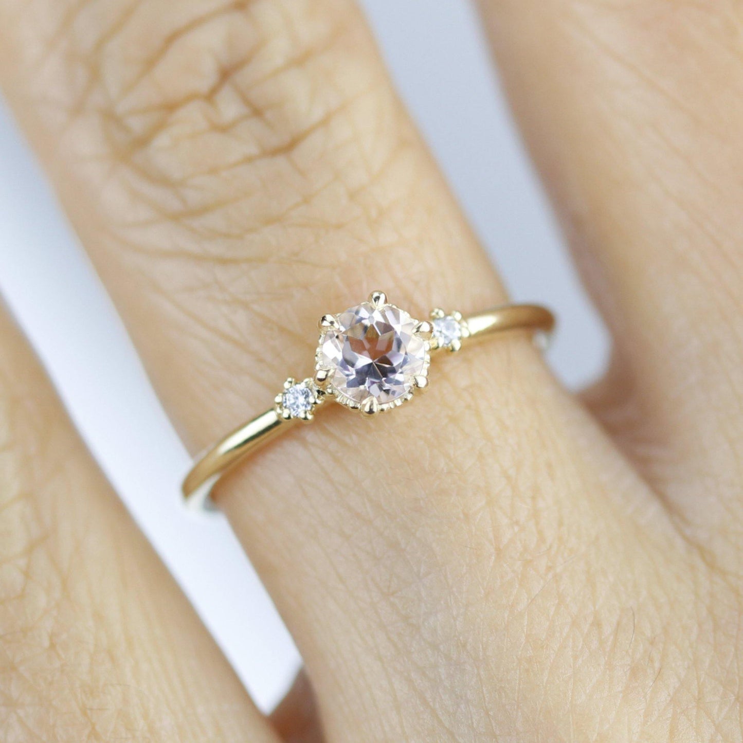 Morganite engagement ring, morganite diamond engagement ring, morganite rose gold ring | R 305 MO - NOOI JEWELRY