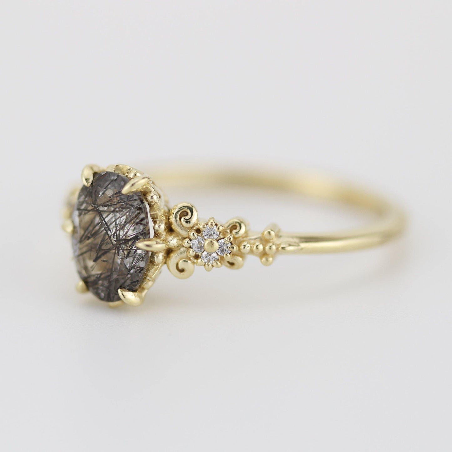 Oval engagement ring black rutile and diamonds | R265RUT - NOOI JEWELRY
