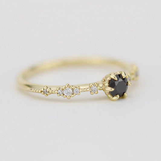 Black diamond engagement ring, lace diamond engagement ring, R323BD - NOOI JEWELRY