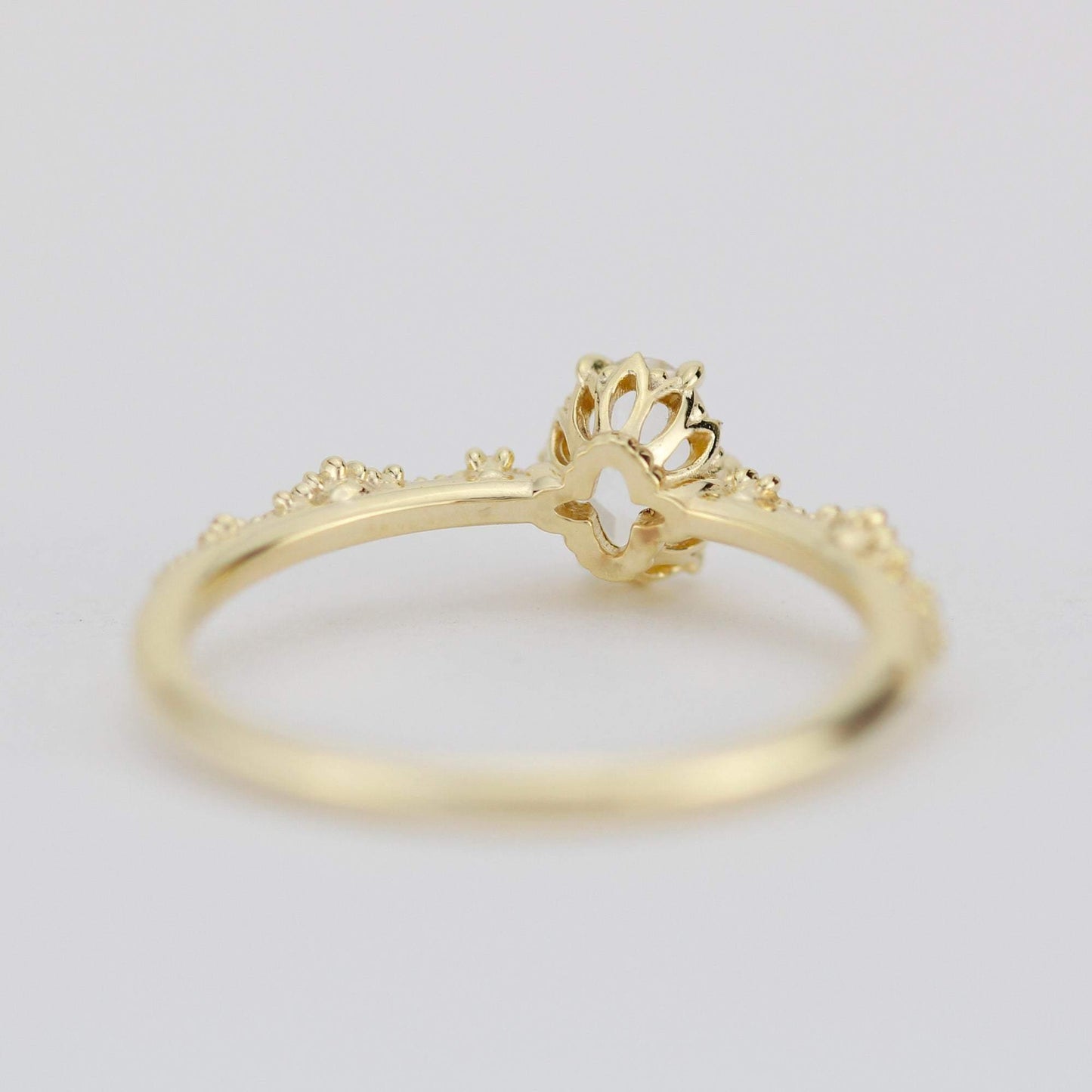 Oval engagement ring, white topaz Lace diamond engagement ring, dainty engagement ring | R322WT - NOOI JEWELRY
