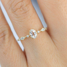 Load image into Gallery viewer, Oval engagement ring, white topaz Lace diamond engagement ring, dainty engagement ring | R322WT - NOOI JEWELRY