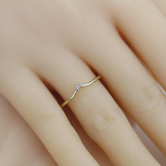 V shape wedding band, simple diamond wedding band, curved wedding band | R215WD - NOOI JEWELRY