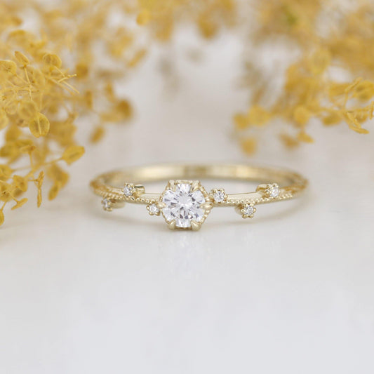 Unique diamond engagement ring, white diamond engagement ring | R334WD - NOOI JEWELRY