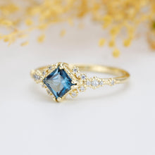Load image into Gallery viewer, Princess cut engagement ring, vintage engagement rings London blue topaz and diamond| R339LBT - NOOI JEWELRY