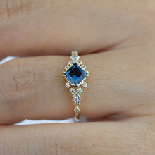 Load image into Gallery viewer, Princess cut engagement ring, vintage engagement rings London blue topaz and diamond| R339LBT - NOOI JEWELRY