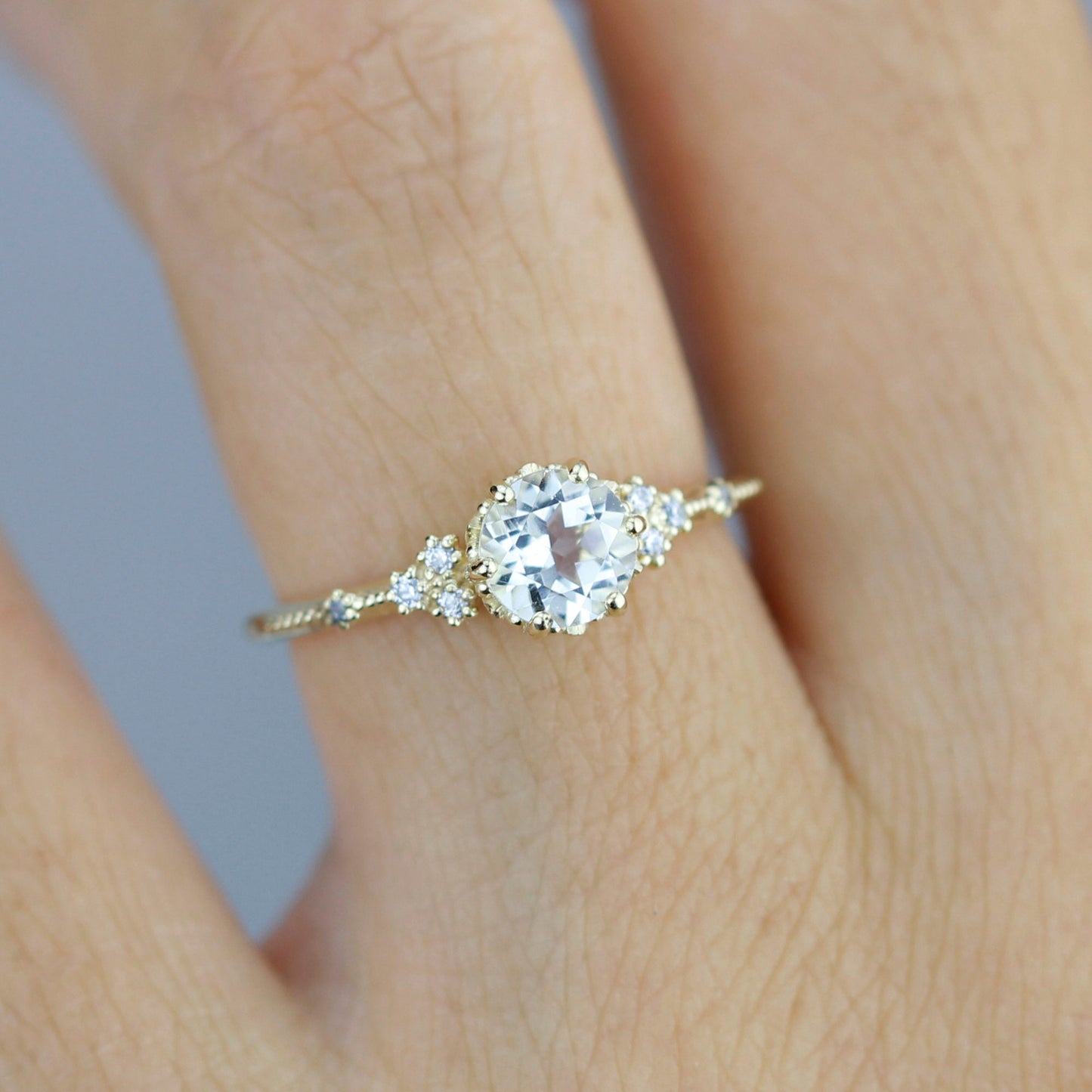 Engagement ring vintage, white topaz engagement ring, engagement ring women| R345WT