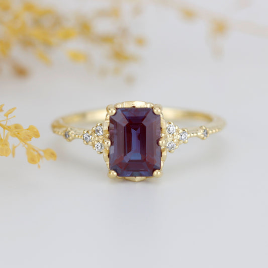Emerald cut alexandrite ring, alexandrite engagement ring, engagement ring alexandrite | R348ALEX