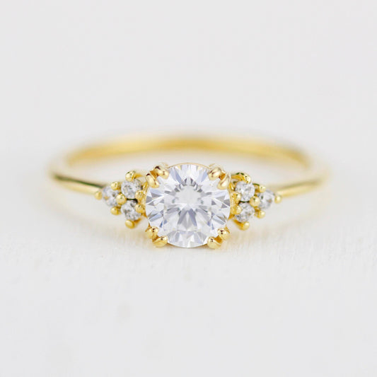 Moissanite engagement ring, round moissanite engagement ring, moissanite ring gold, engagement ring moissanite vintage unique R280MOIS
