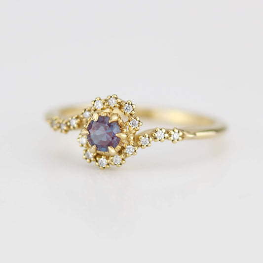 Bypass Alexandrite and diamond ring, twisted diamond ring, swirl ring, toi et moi ring, bypass engagement ring | R 362ALEX