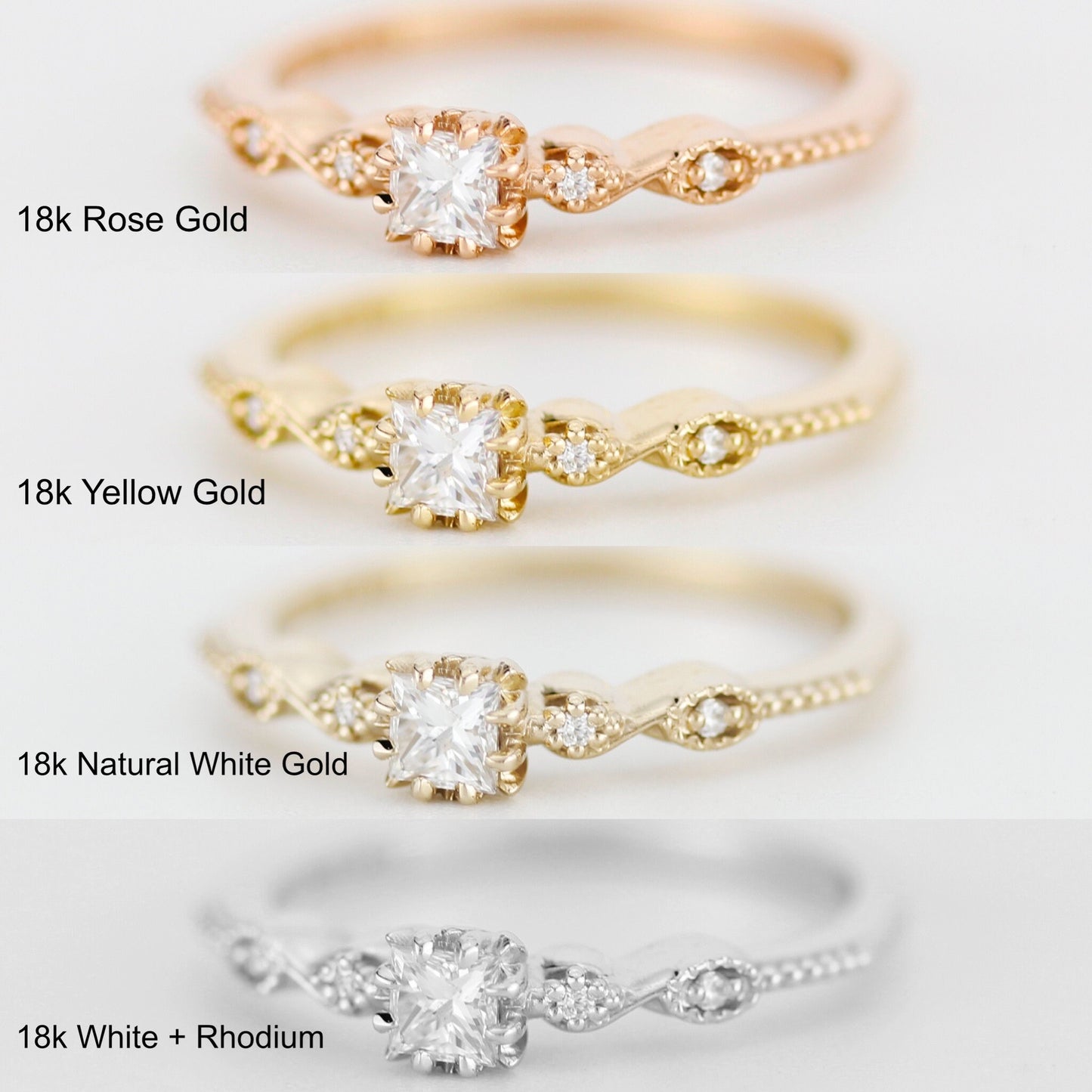 Princess cut engagement ring, square diamond ring, 18k gold ring diamond | R 368WD
