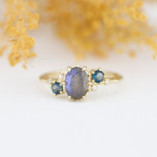 Load image into Gallery viewer, Oval Labradorite and london blue topaz engagement Ring| R 376 LAB LBT