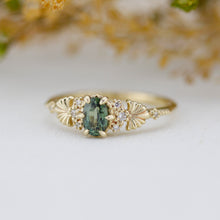 Load image into Gallery viewer, Green sapphire engagement ring, sapphire and diamond ring, oval engagement ring, september birthstone | R 379GS