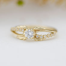 Load image into Gallery viewer, Gold ring with diamonds, Crossover Ring, 18k diamond engagement ring, modern ring, vintage style ring