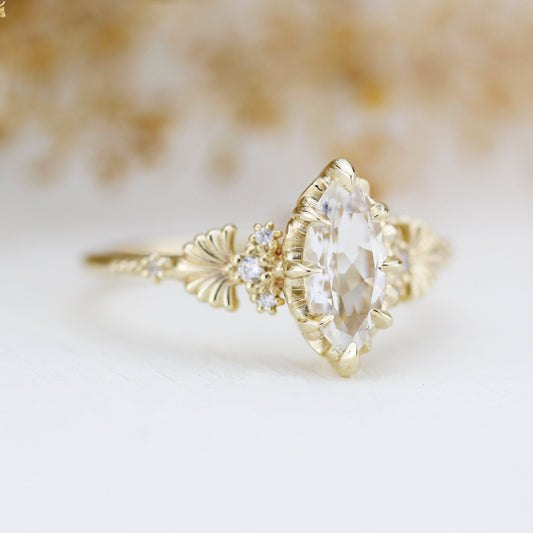 18k gold marquise engagement ring, marquise ring, simple ring, leaf ring, gift for her | R 380WT