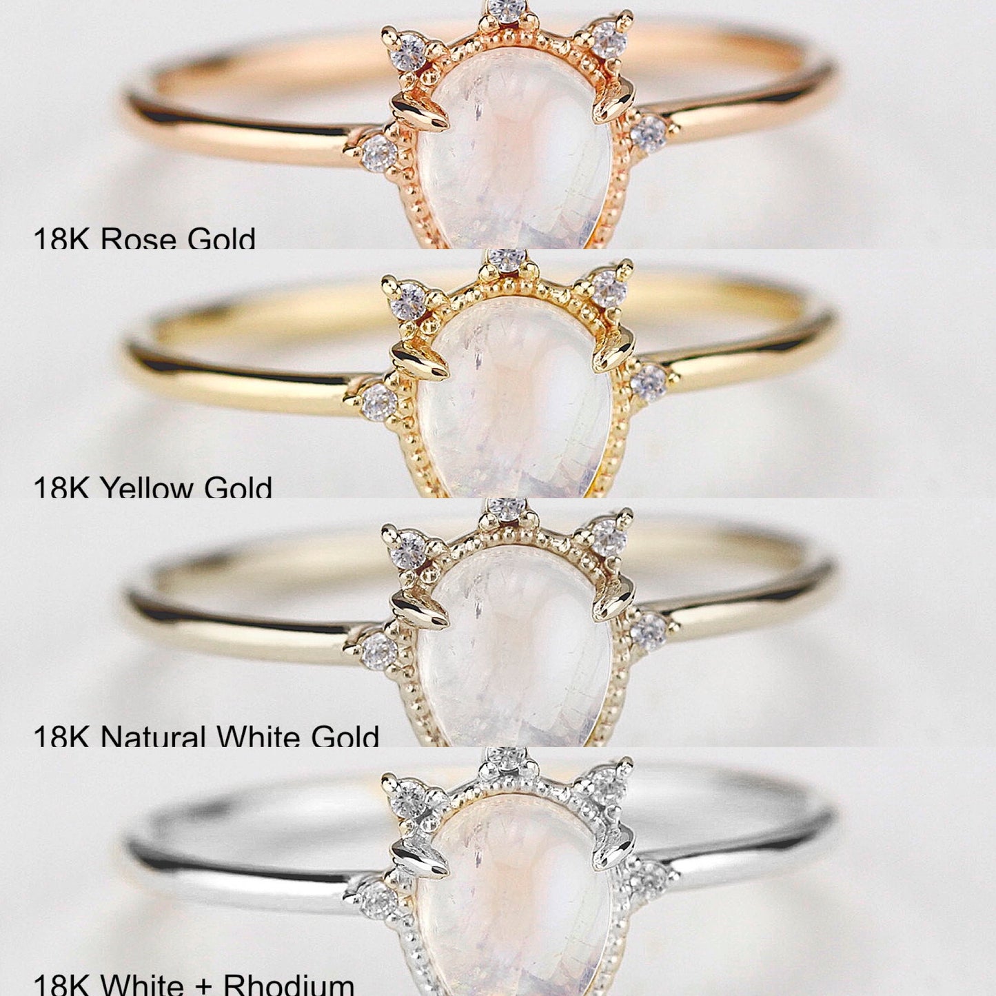 7x5mm Pear Cut Moonstone Diamond Cluster Ring 18K