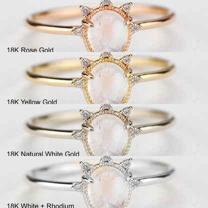 7x5mm Pear Cut Moonstone Diamond Cluster Ring 18K