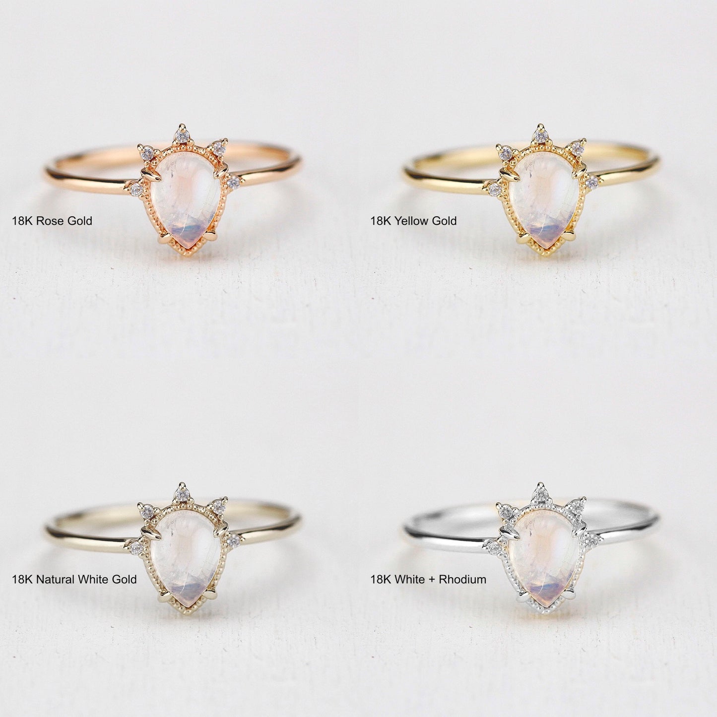 7x5mm Pear Cut Moonstone Diamond Cluster Ring 18K
