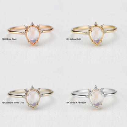 7x5mm Pear Cut Moonstone Diamond Cluster Ring 18K